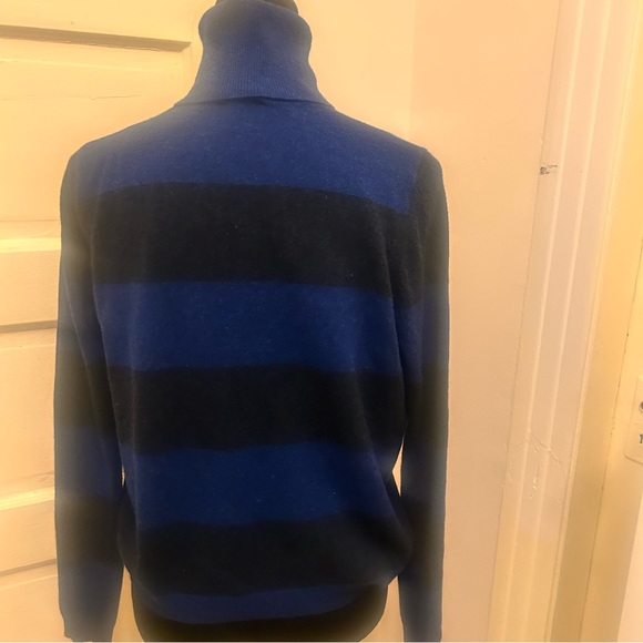 THEORY Striped Blue Turtleneck Wool Cashmere Sweater Goth Wednesday Addams Cosy - Picture 7 of 8